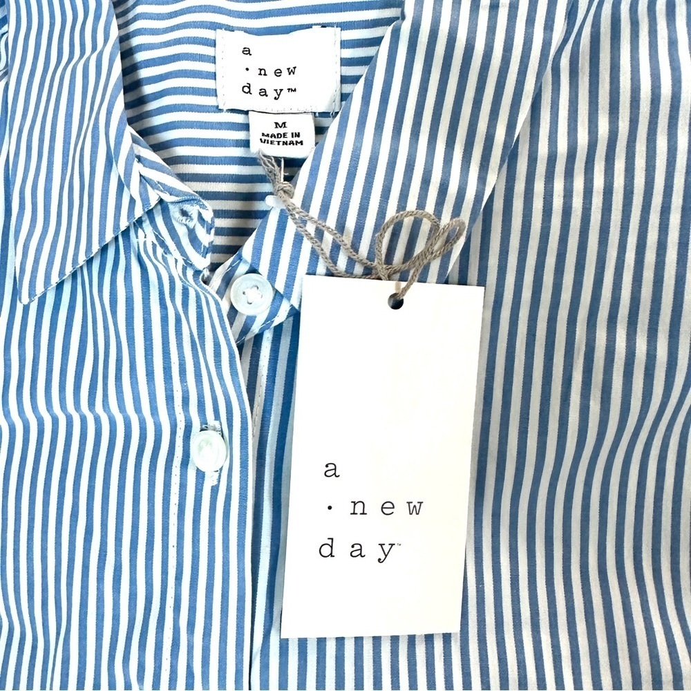 Women’s Striped Long Sleeve Blue & White Cotton Shirt - Picture 4 of 6